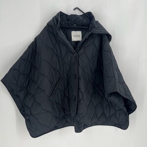 Cos Black Short Padded Quilted Hooded Cape Jacket